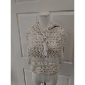 ZARA Cream Crochet Knit Hooded Vest Sleeveless Tassel Boho Festival Size L